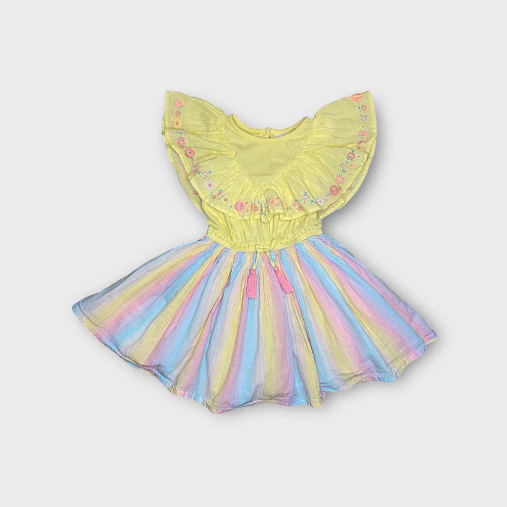 Next Rainbow Pastel Striped Festive Embroidered Dress
